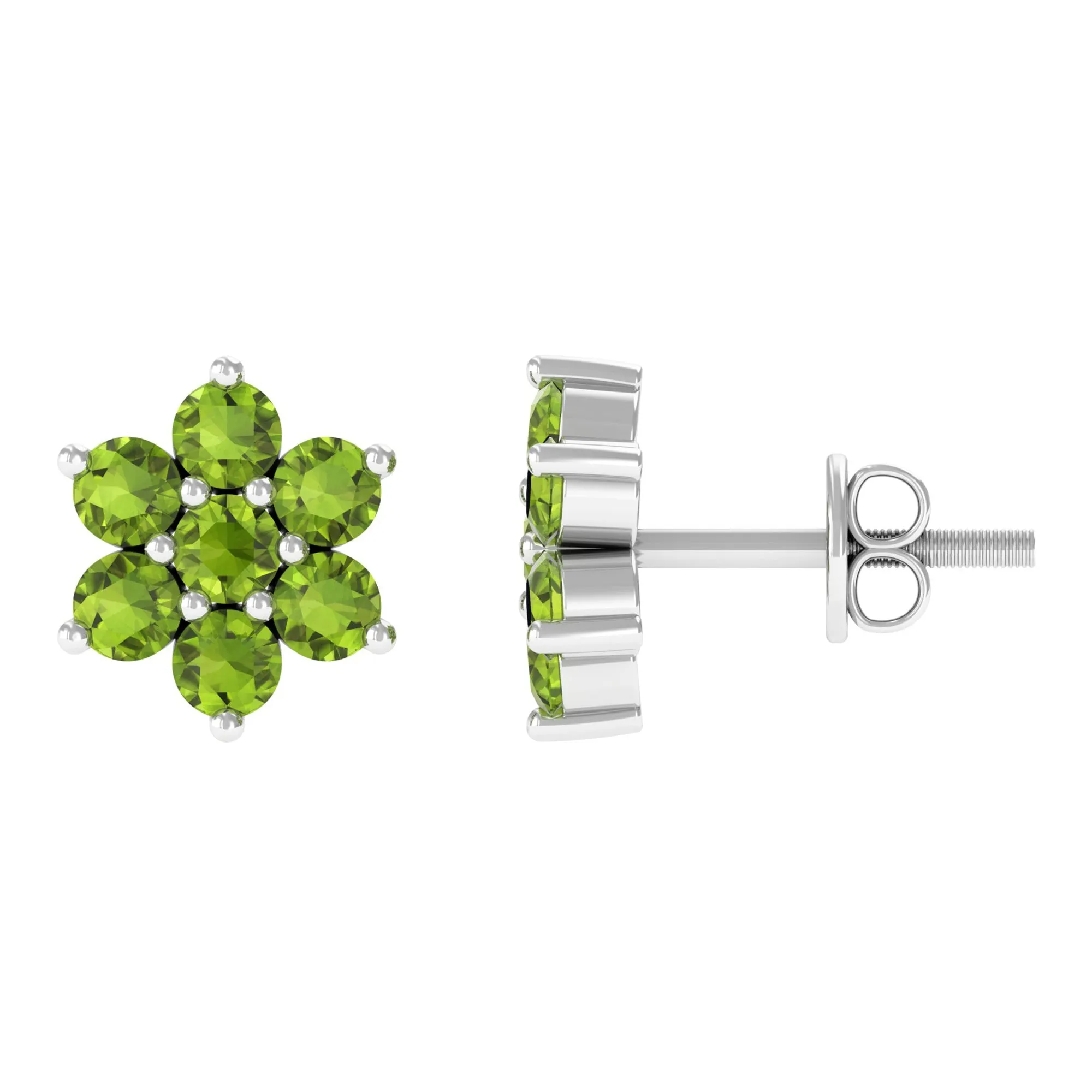 1.50 CT Peridot Floral Cluster Stud Earrings