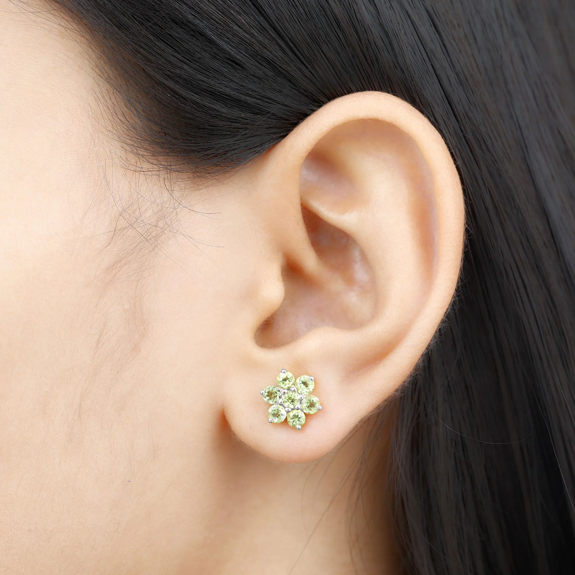 1.50 CT Peridot Floral Cluster Stud Earrings