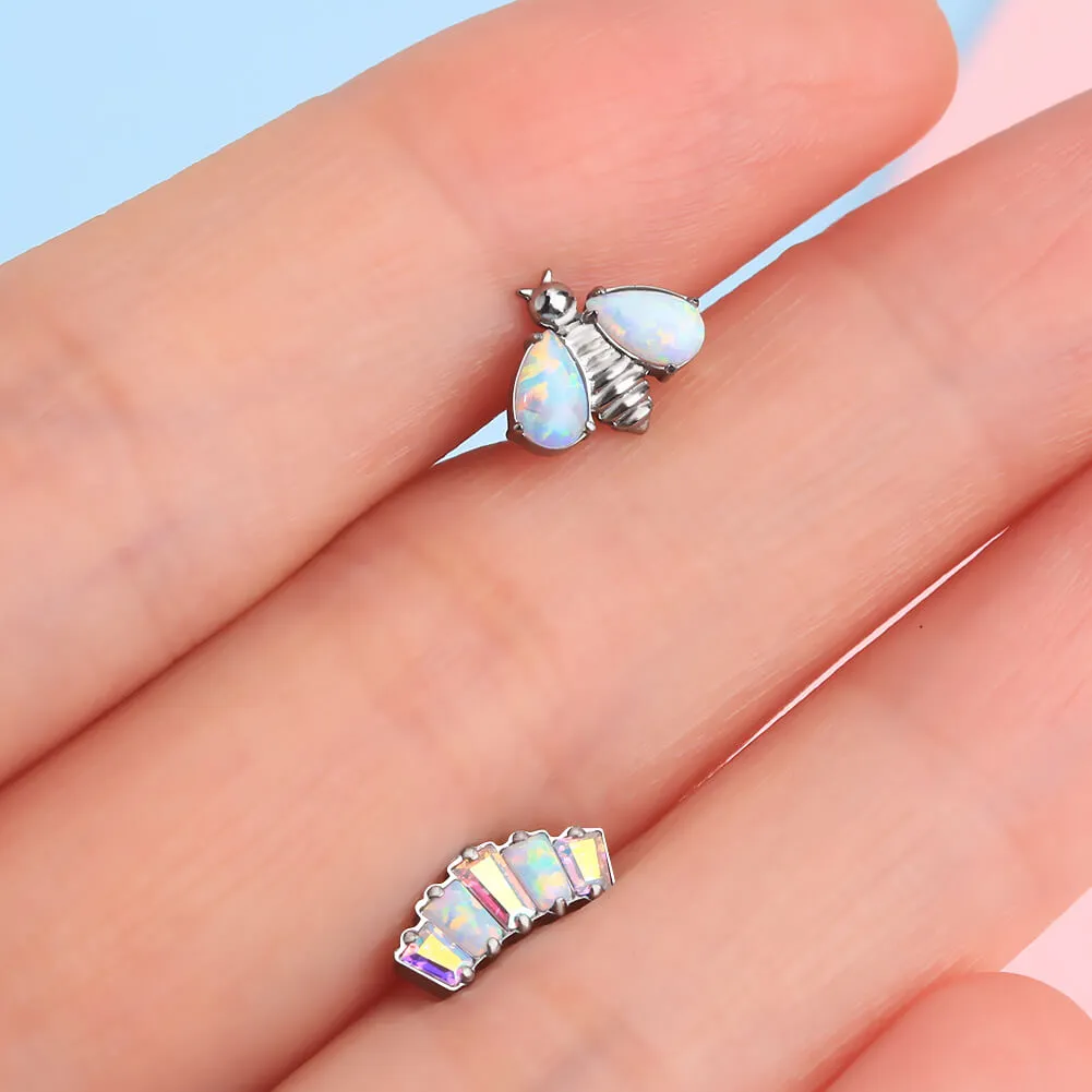 16G Titanium Internally Threaded Opal Ladybug Cartilage Stud Collection