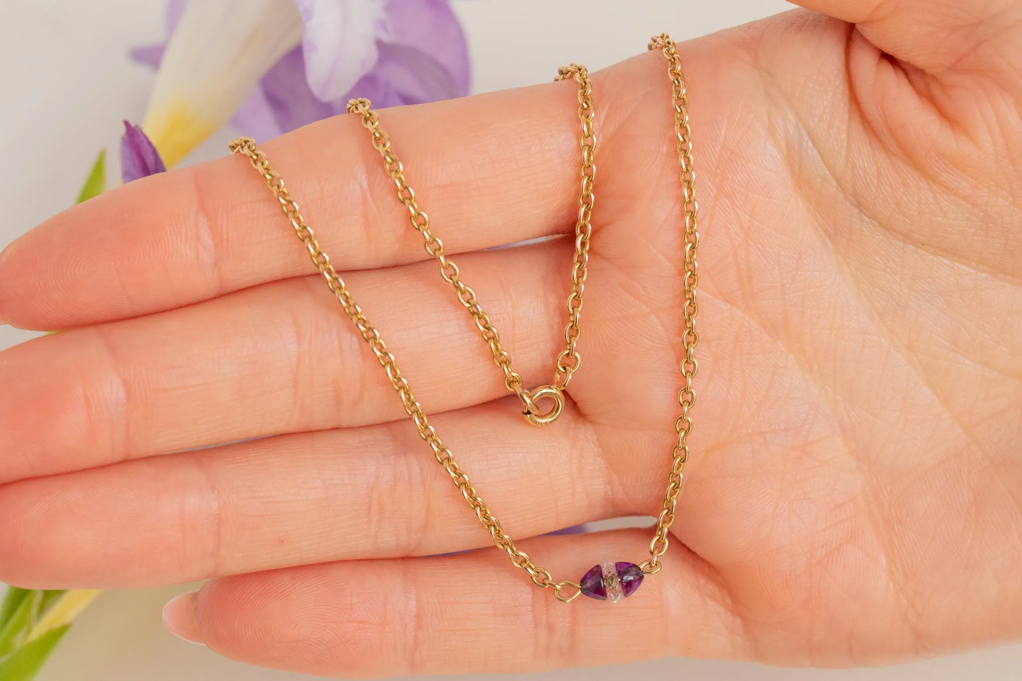 16" Antique 15ct Gold Amethyst Rock Crystal Integral Necklace