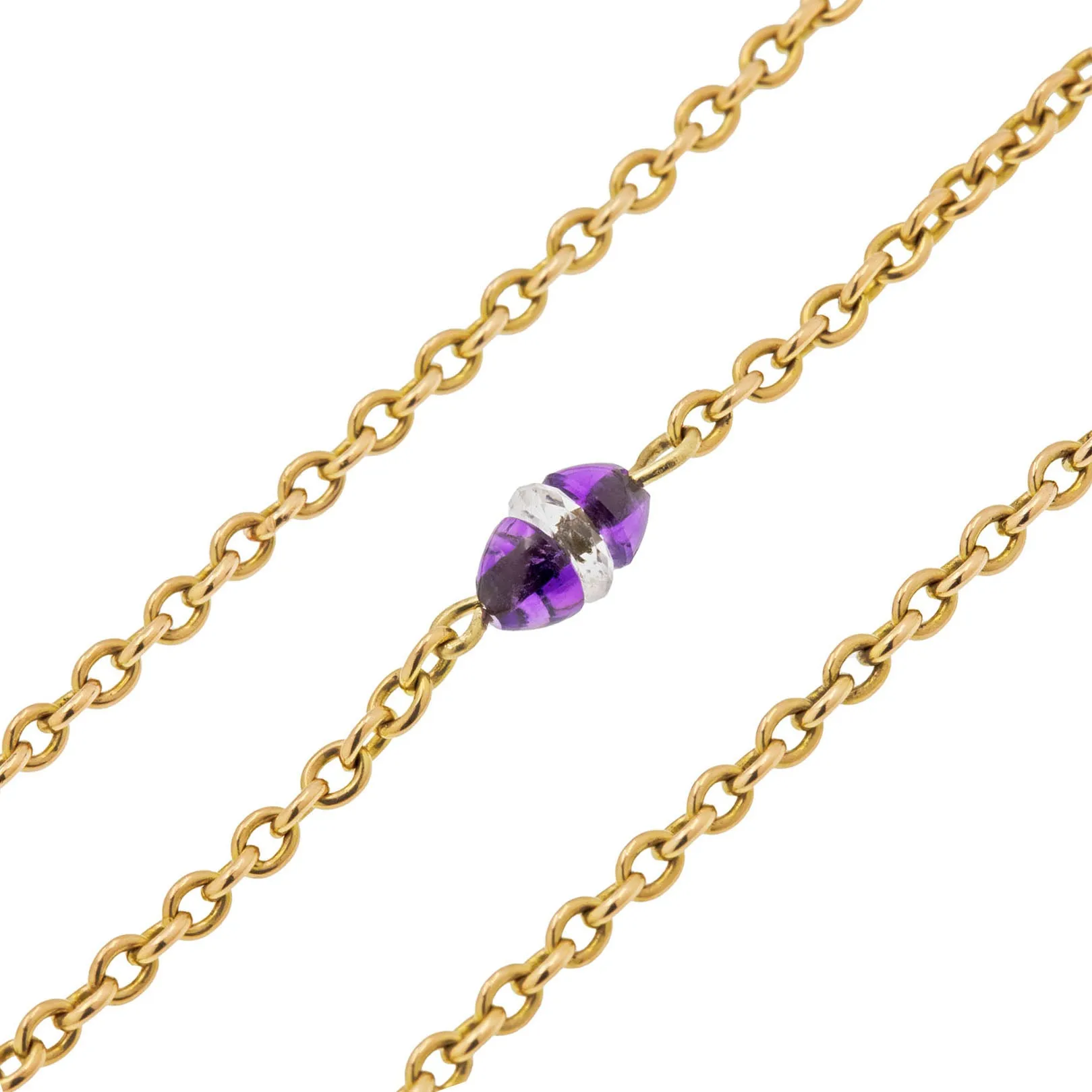 16" Antique 15ct Gold Amethyst Rock Crystal Integral Necklace