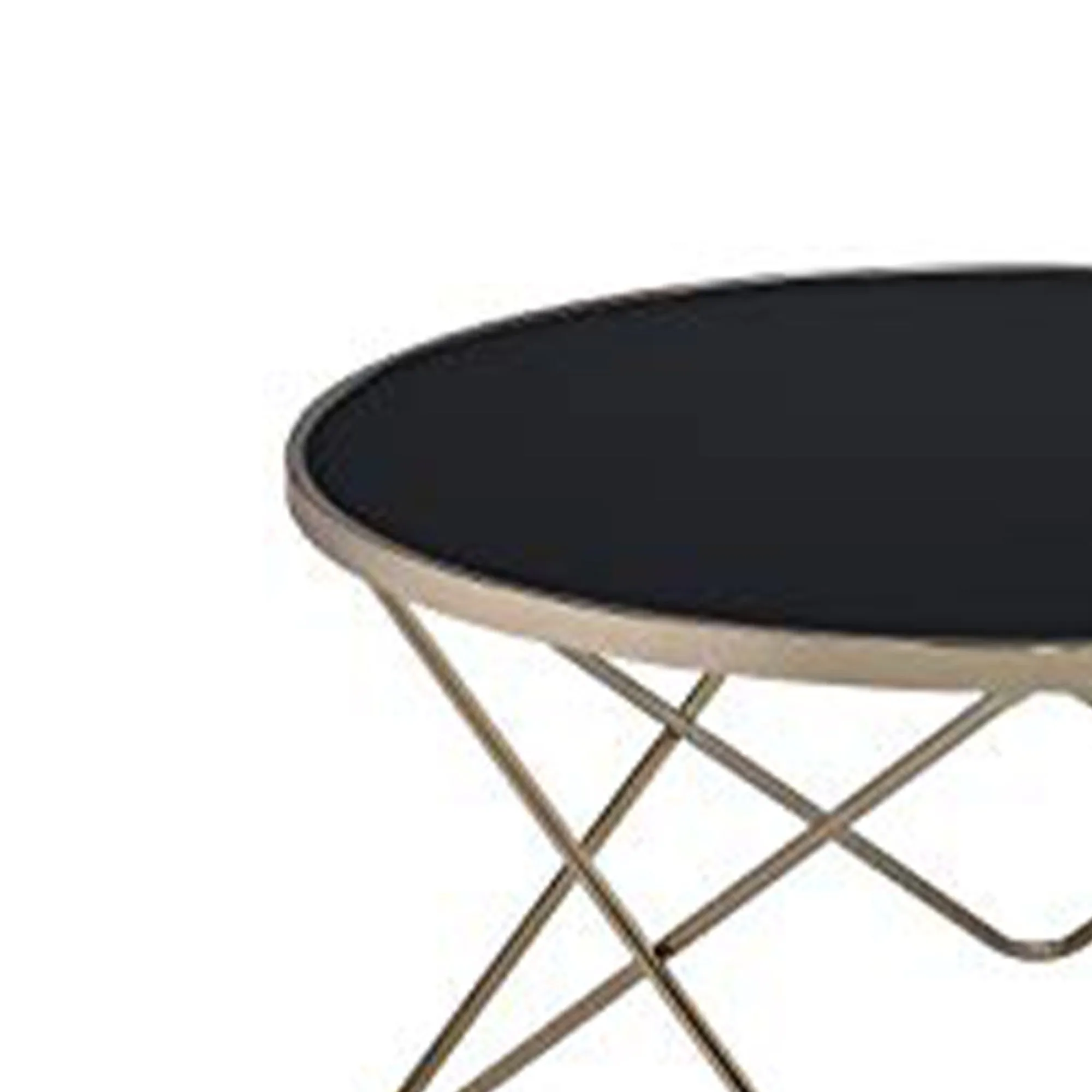 18 Inch Glass Top Coffee Table With Metal Base, Black And Gold  By Benzara