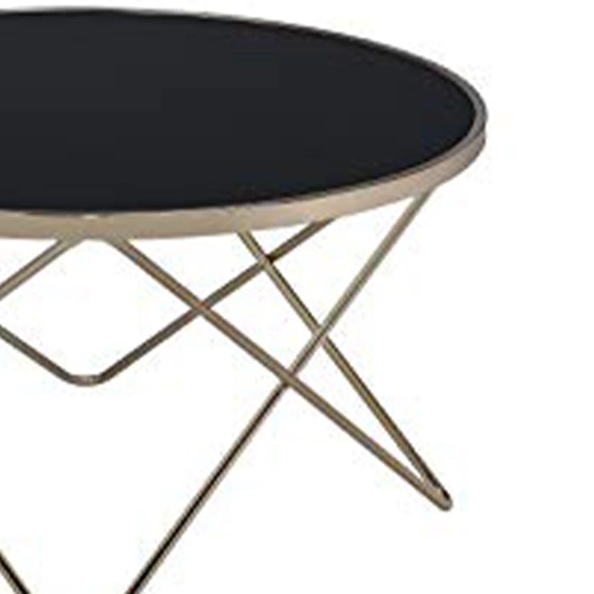 18 Inch Glass Top Coffee Table With Metal Base, Black And Gold  By Benzara