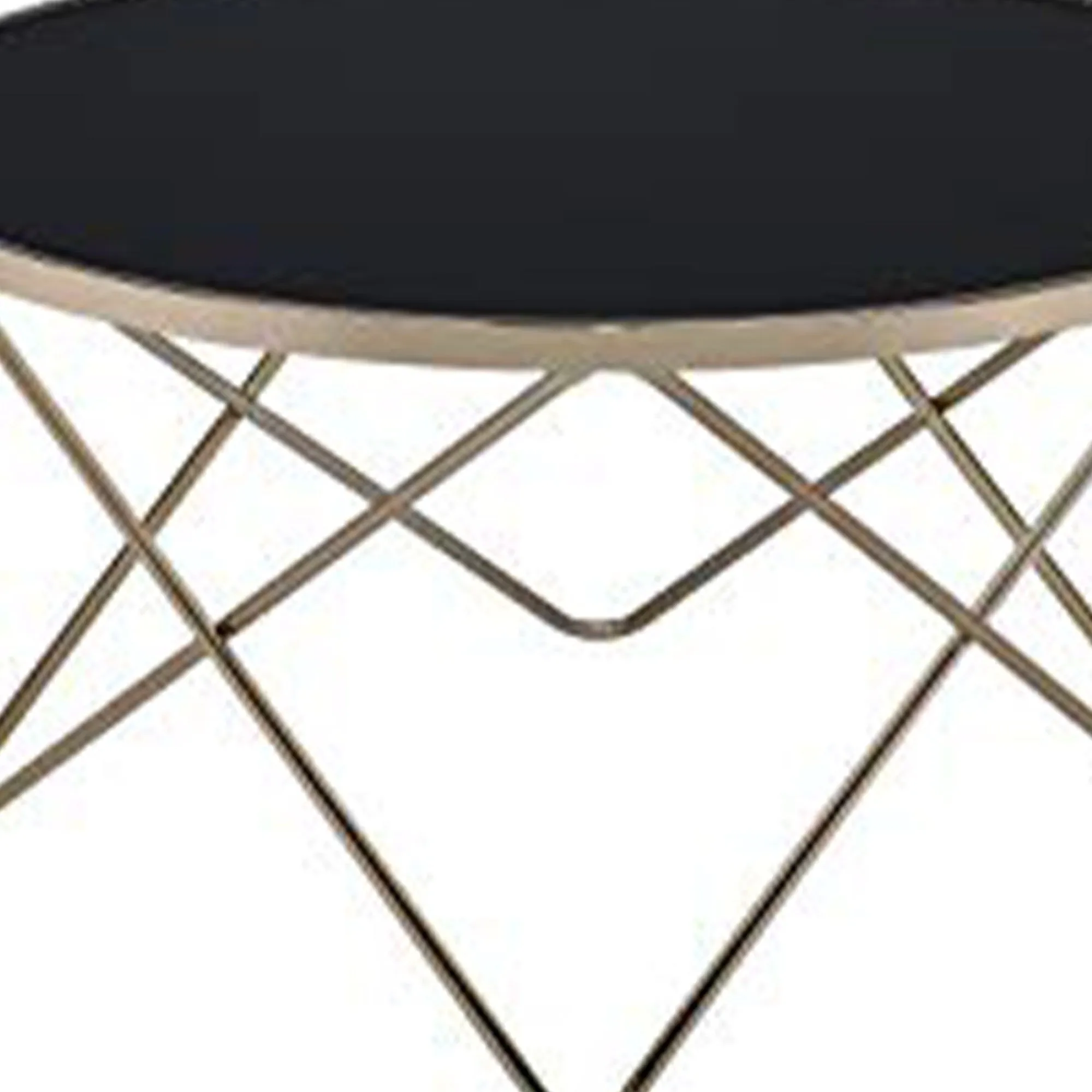 18 Inch Glass Top Coffee Table With Metal Base, Black And Gold  By Benzara