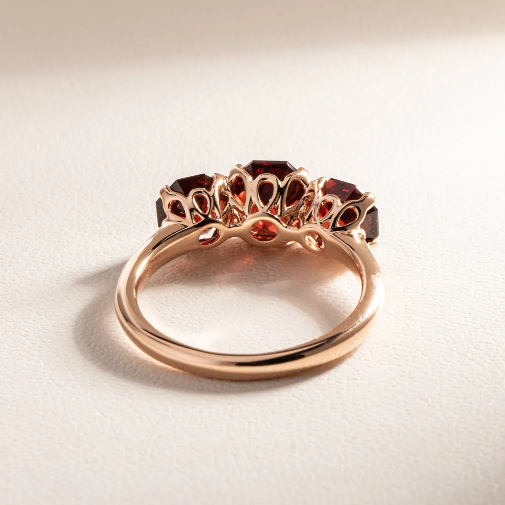 18ct Rose Gold Three Stone Garnet Octavia Ring