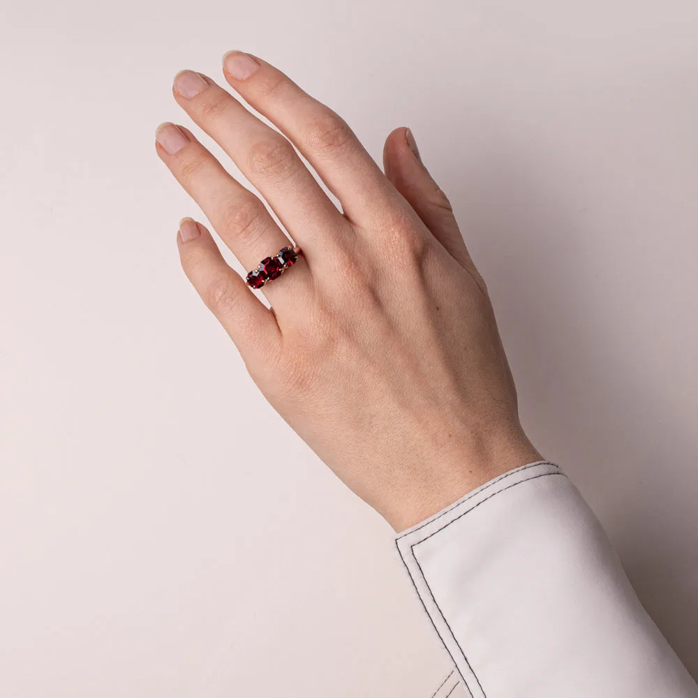 18ct Rose Gold Three Stone Garnet Octavia Ring