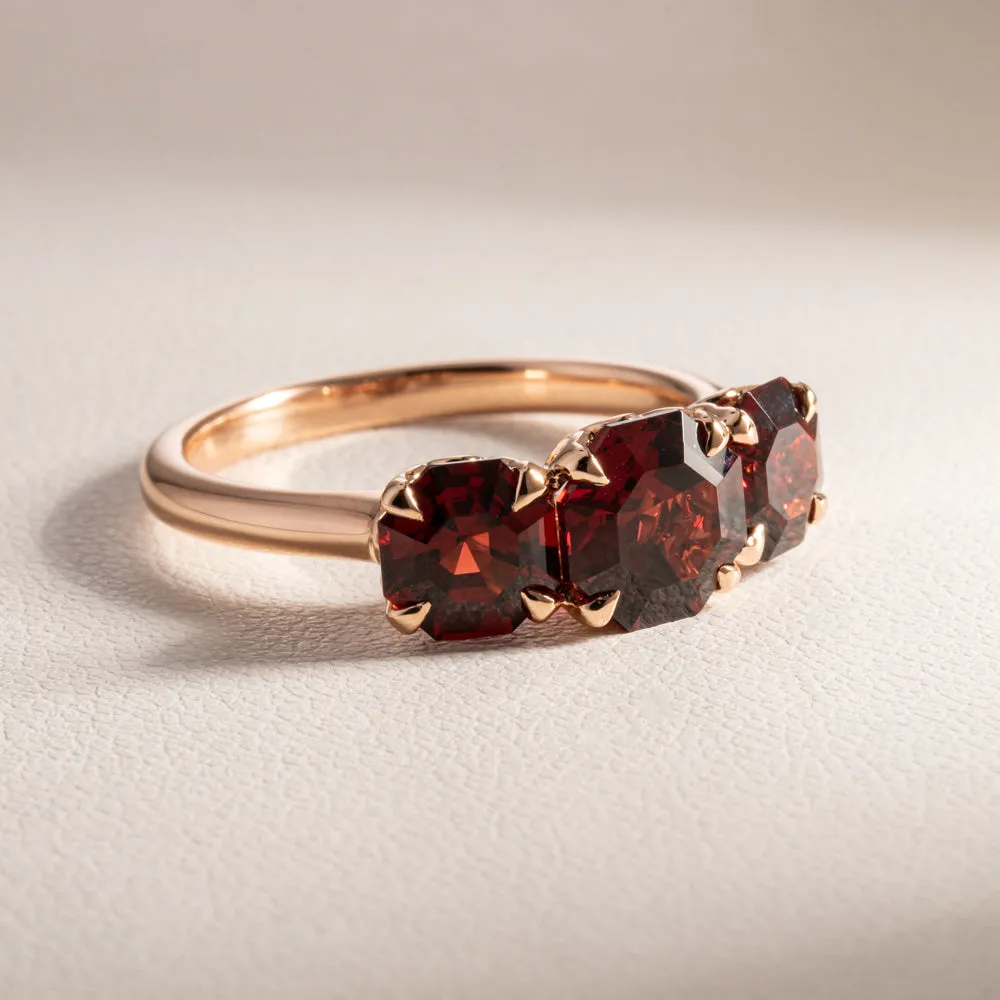 18ct Rose Gold Three Stone Garnet Octavia Ring