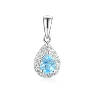 18ct White Gold 0.28ct Pear Cut Aquamarine And 0.12ct Diamond Halo Necklace