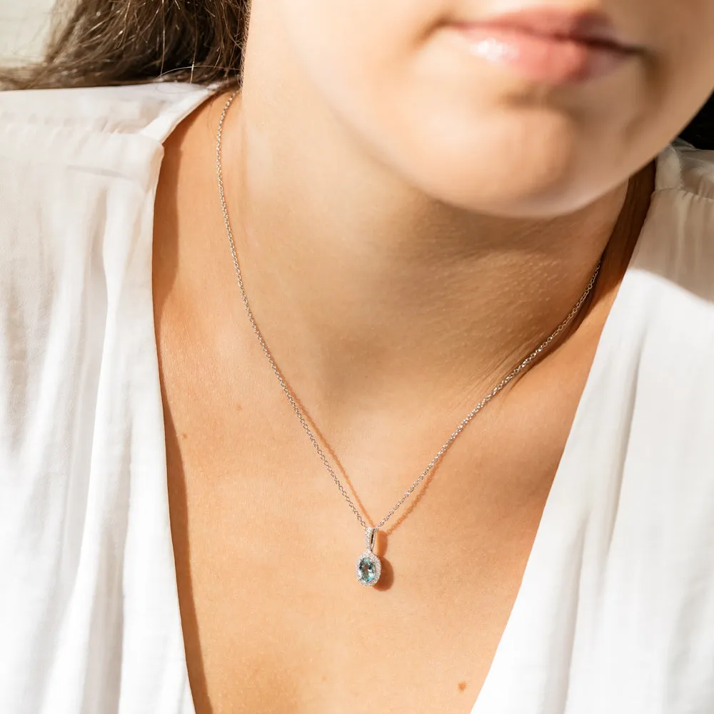 18ct White Gold  Aquamarine & Diamond Mini Sierra Pendant