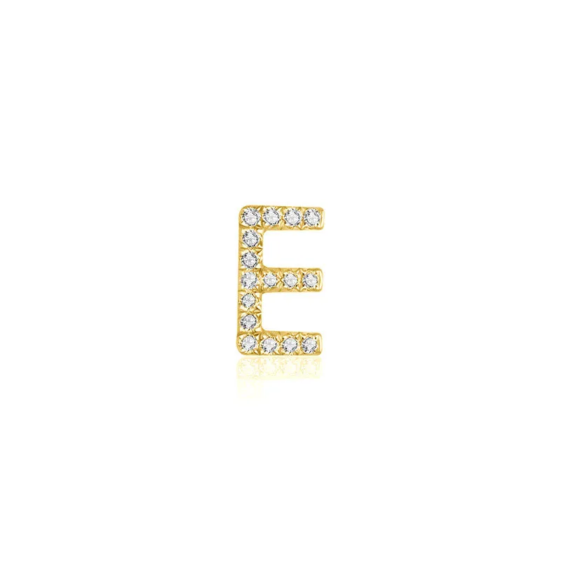 18k Gold Initial Letter "E" Diamond Pandent   Necklace