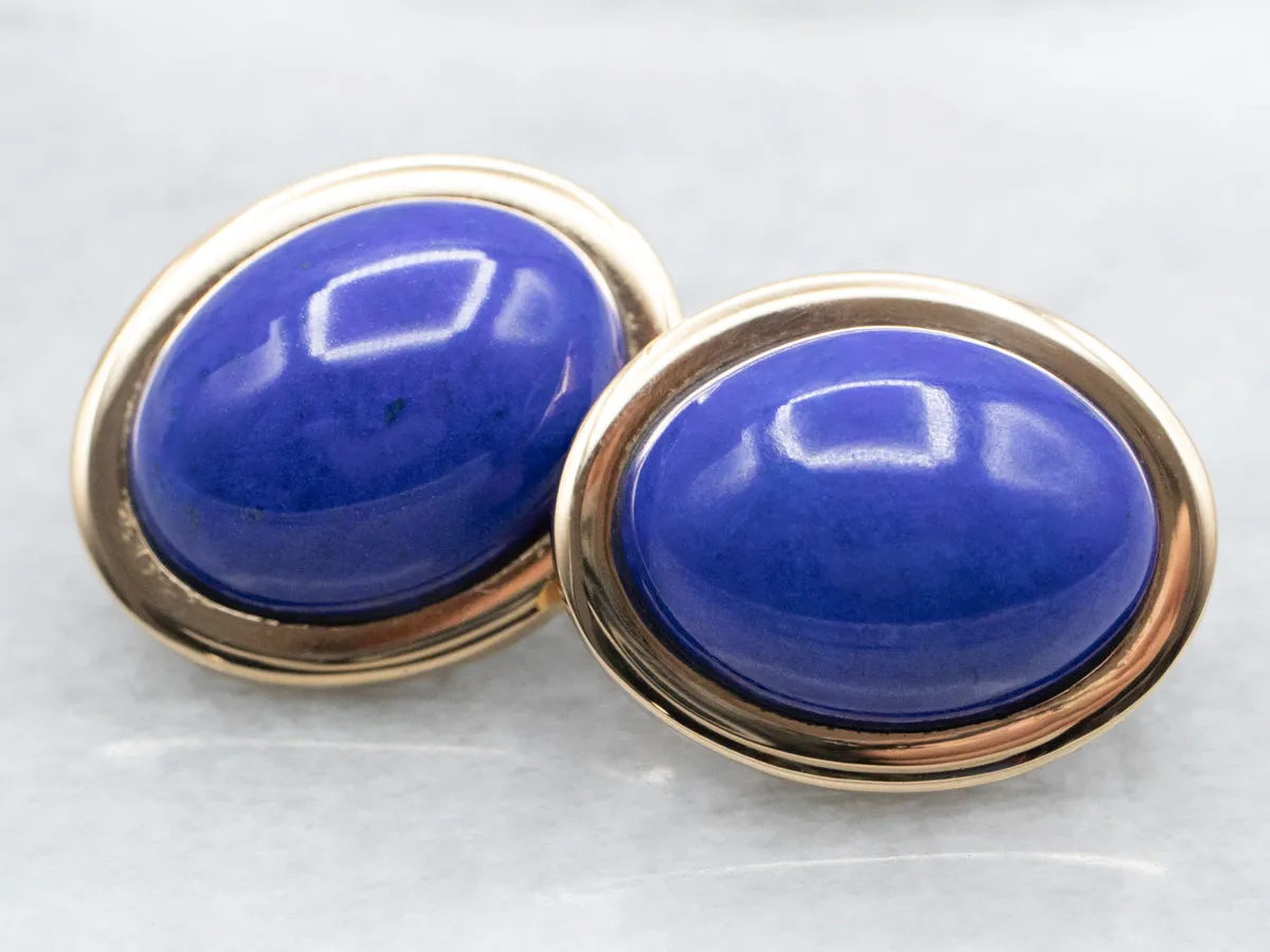 18K Gold Lapis Stud Earrings with Omega Backs