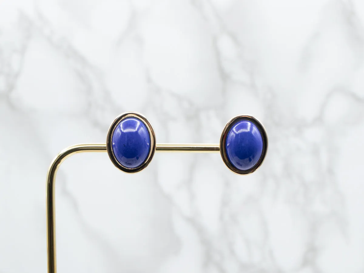 18K Gold Lapis Stud Earrings with Omega Backs