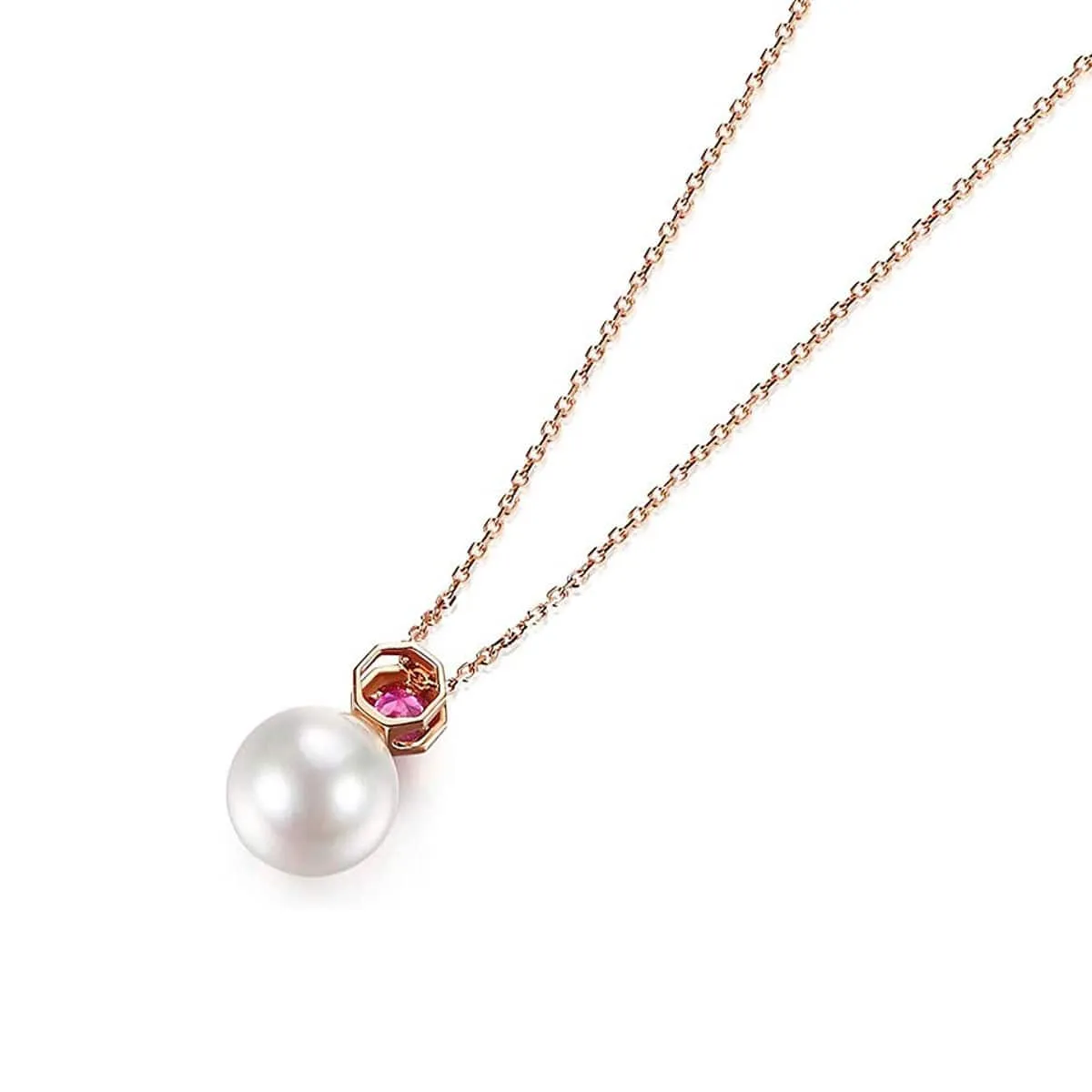 18K Rose Gold Pearl Necklace with Pink Tourmaline