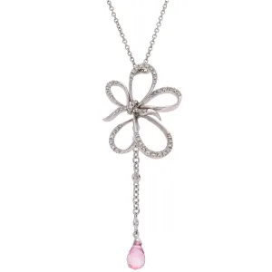 18K White Gold Diamond and Pink Sapphire Necklace