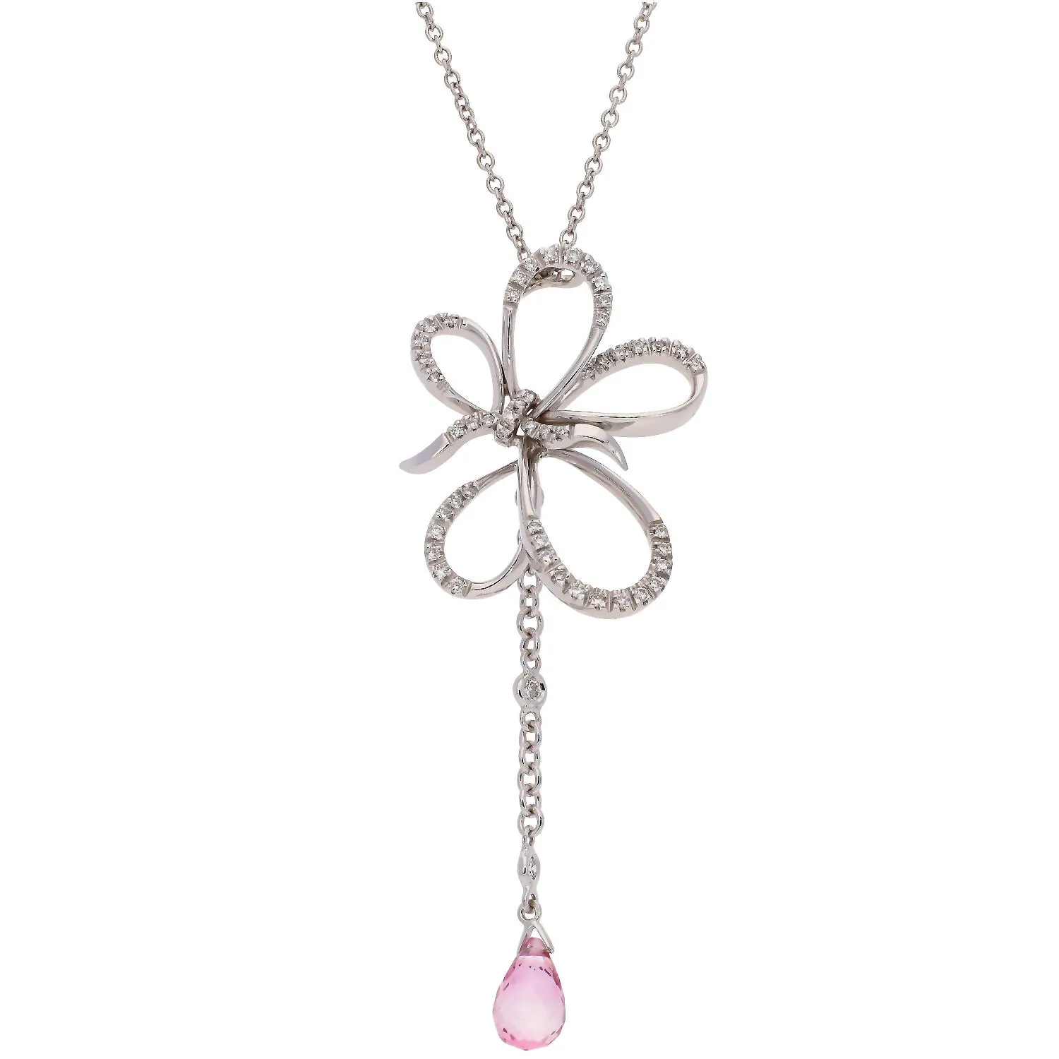 18K White Gold Diamond and Pink Sapphire Necklace