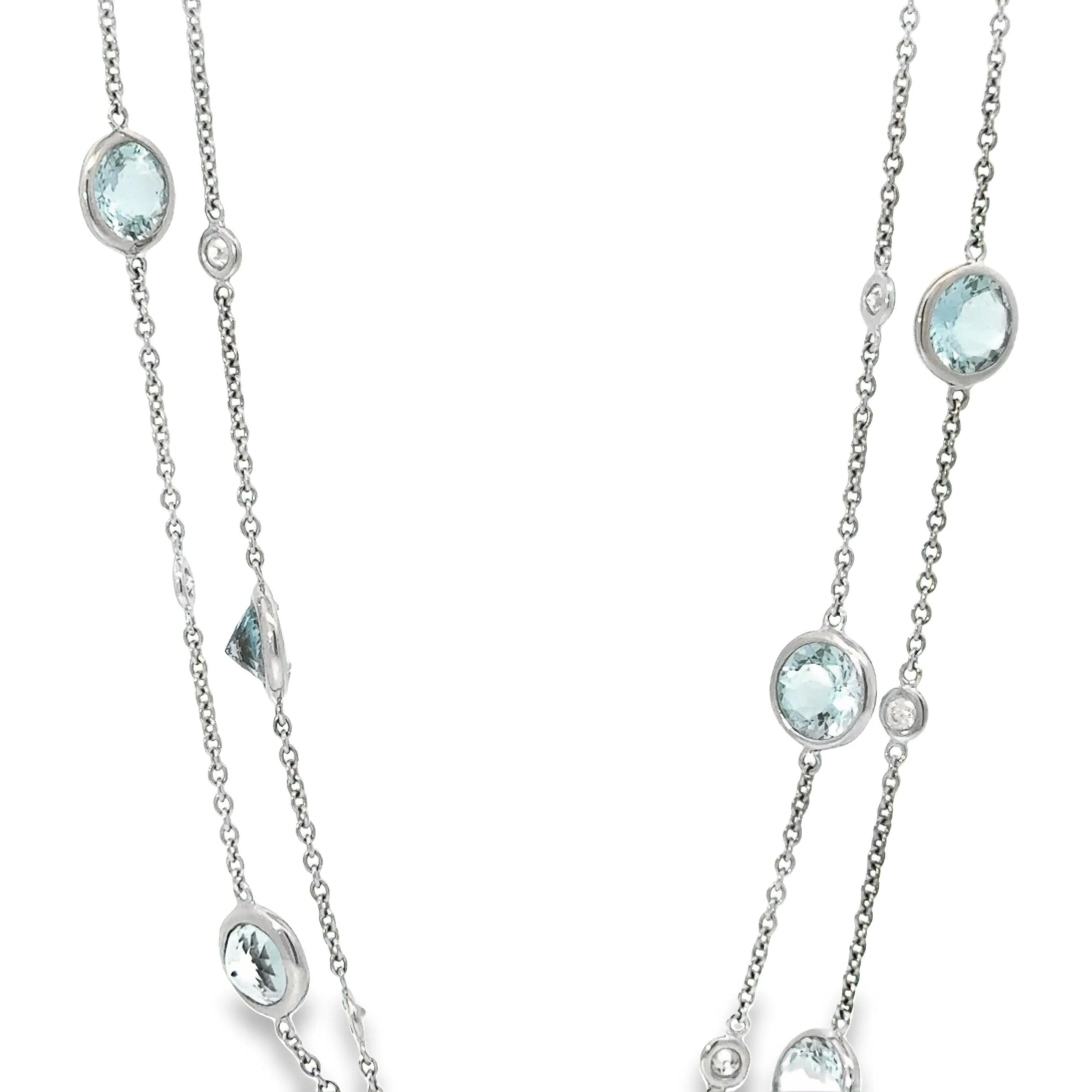 18K White Gold Diamond By The Yard Style Aquamarine Necklace