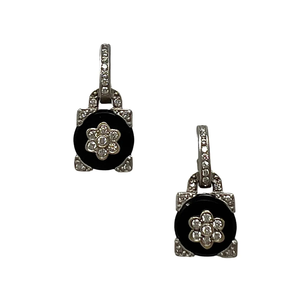 18K White Gold Onyx and Diamond Drop Earrings