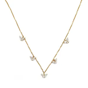 18K Yellow Gold Marquise and Round Diamond Butterfly Chain Necklace