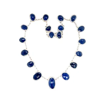 18kt White Gold No Heat Burma Sapphire and Diamond Necklace