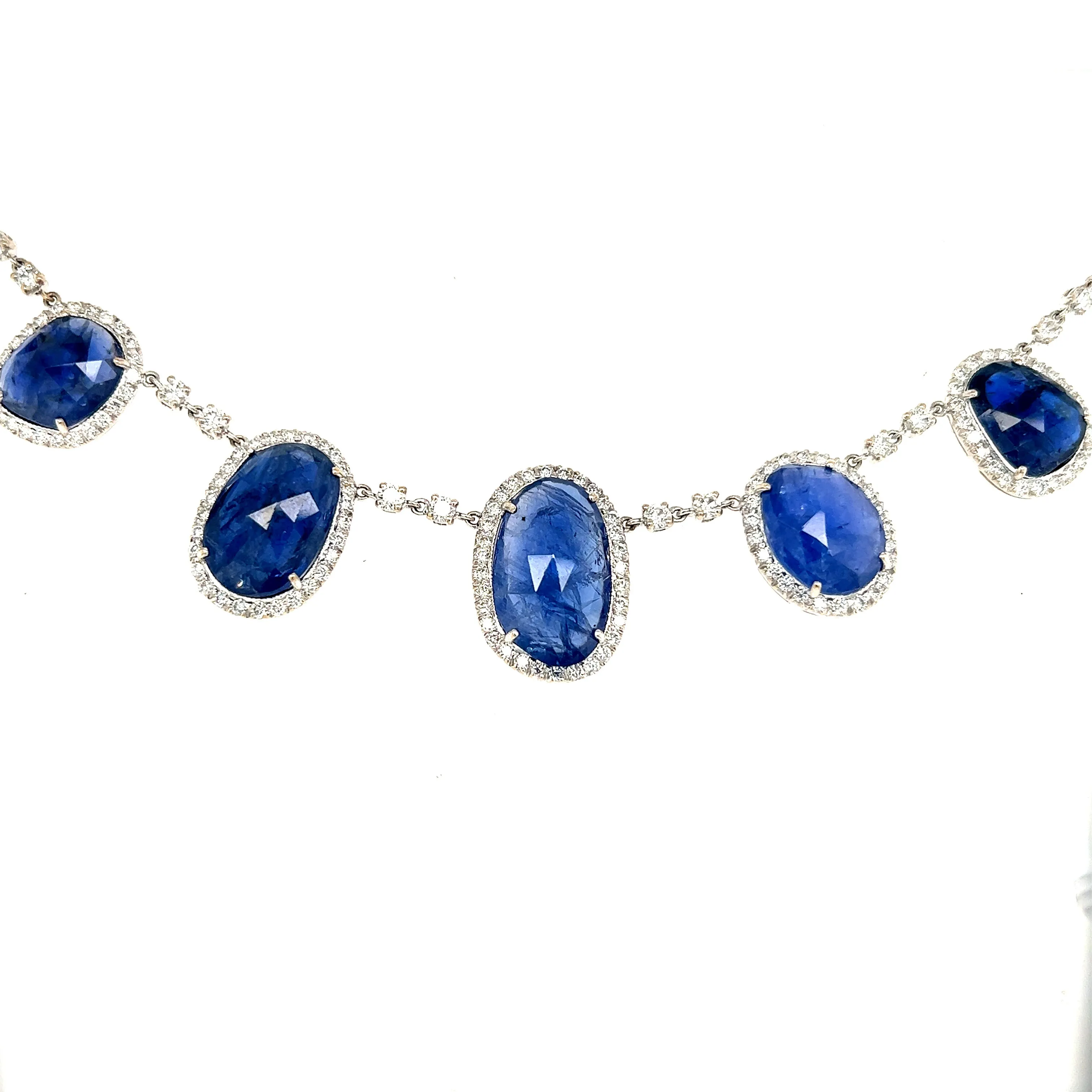 18kt White Gold No Heat Burma Sapphire and Diamond Necklace