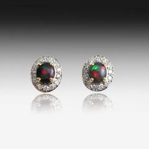 18kt Yellow Gold Black Opal and Diamond earrings