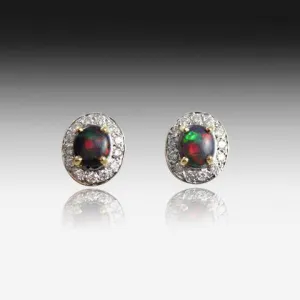 18kt Yellow Gold Black Opal and Diamond earrings