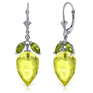 19 Carat 14K Solid White Gold Earrings Peridot Briolette Lemon Quartz