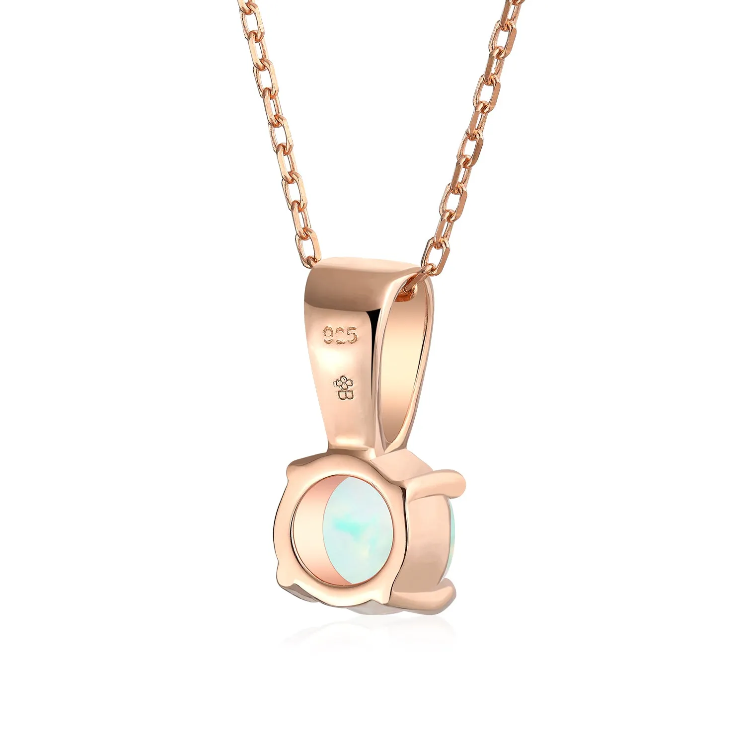 1CT Solitaire Created Opal Pendant Necklace Rose Gold Sterling Silver