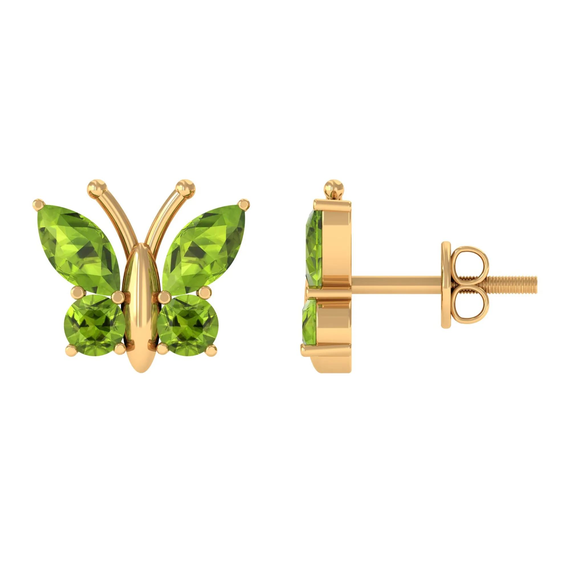 2 CT Butterfly Stud Earrings with Round and Marquise Cut Peridot