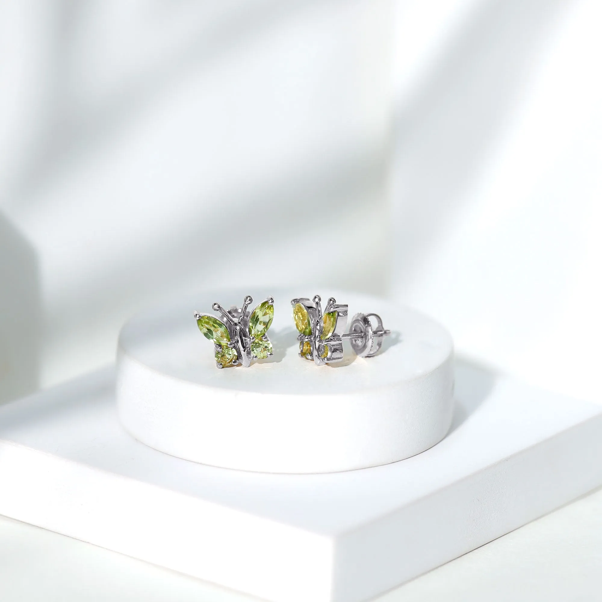 2 CT Butterfly Stud Earrings with Round and Marquise Cut Peridot