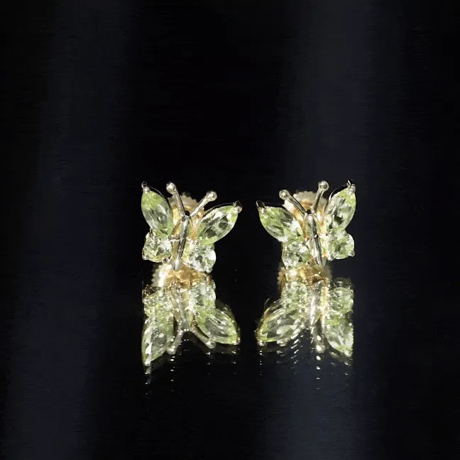 2 CT Butterfly Stud Earrings with Round and Marquise Cut Peridot