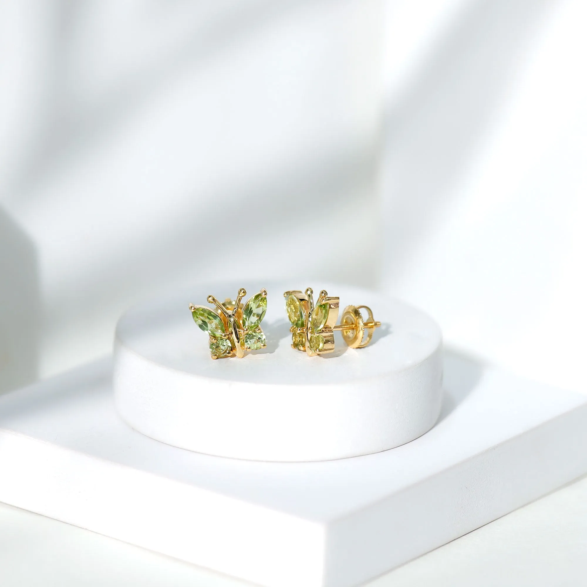 2 CT Butterfly Stud Earrings with Round and Marquise Cut Peridot