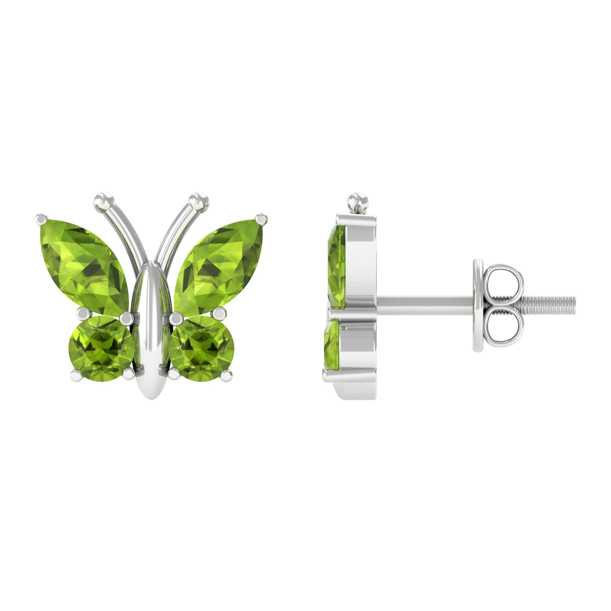 2 CT Butterfly Stud Earrings with Round and Marquise Cut Peridot