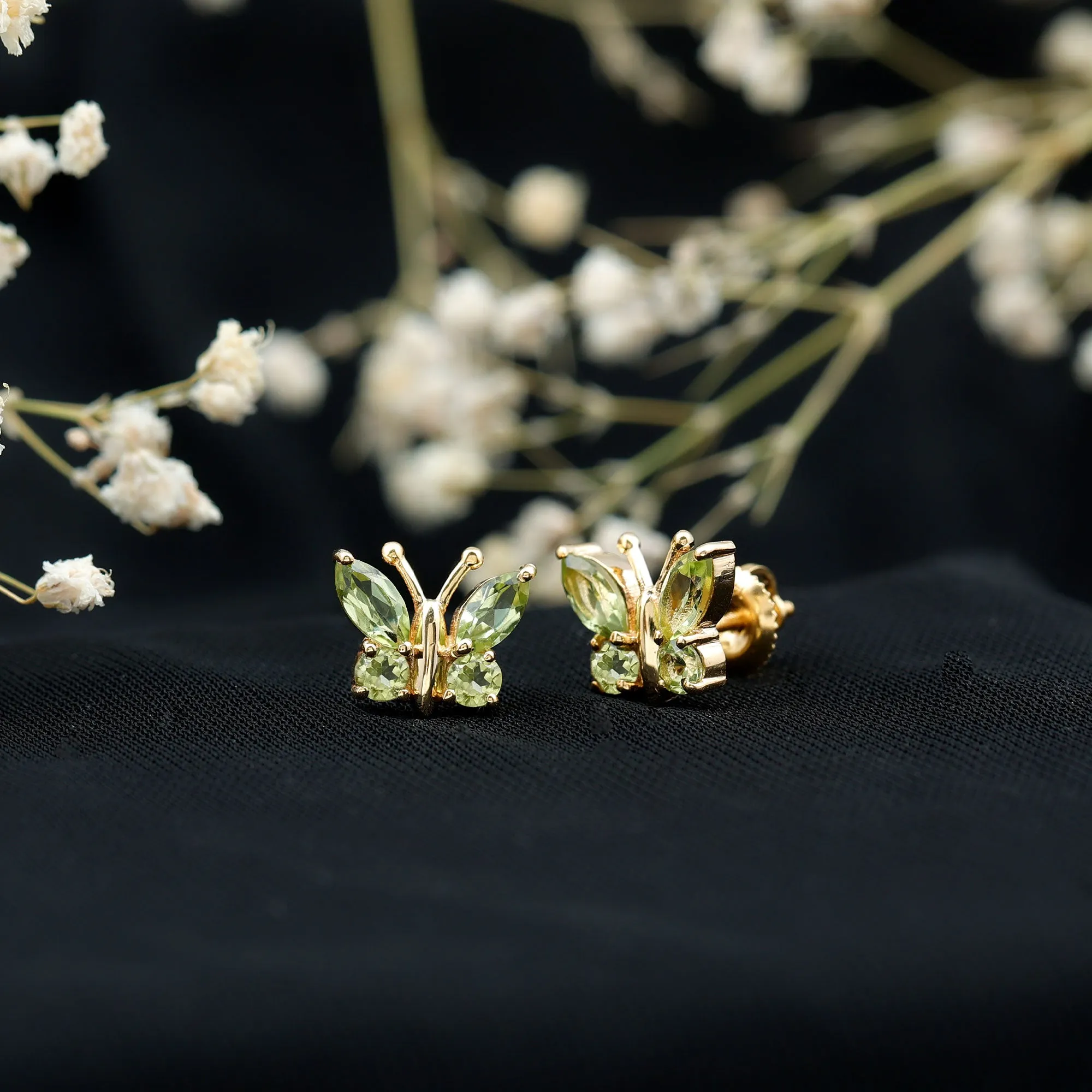 2 CT Butterfly Stud Earrings with Round and Marquise Cut Peridot