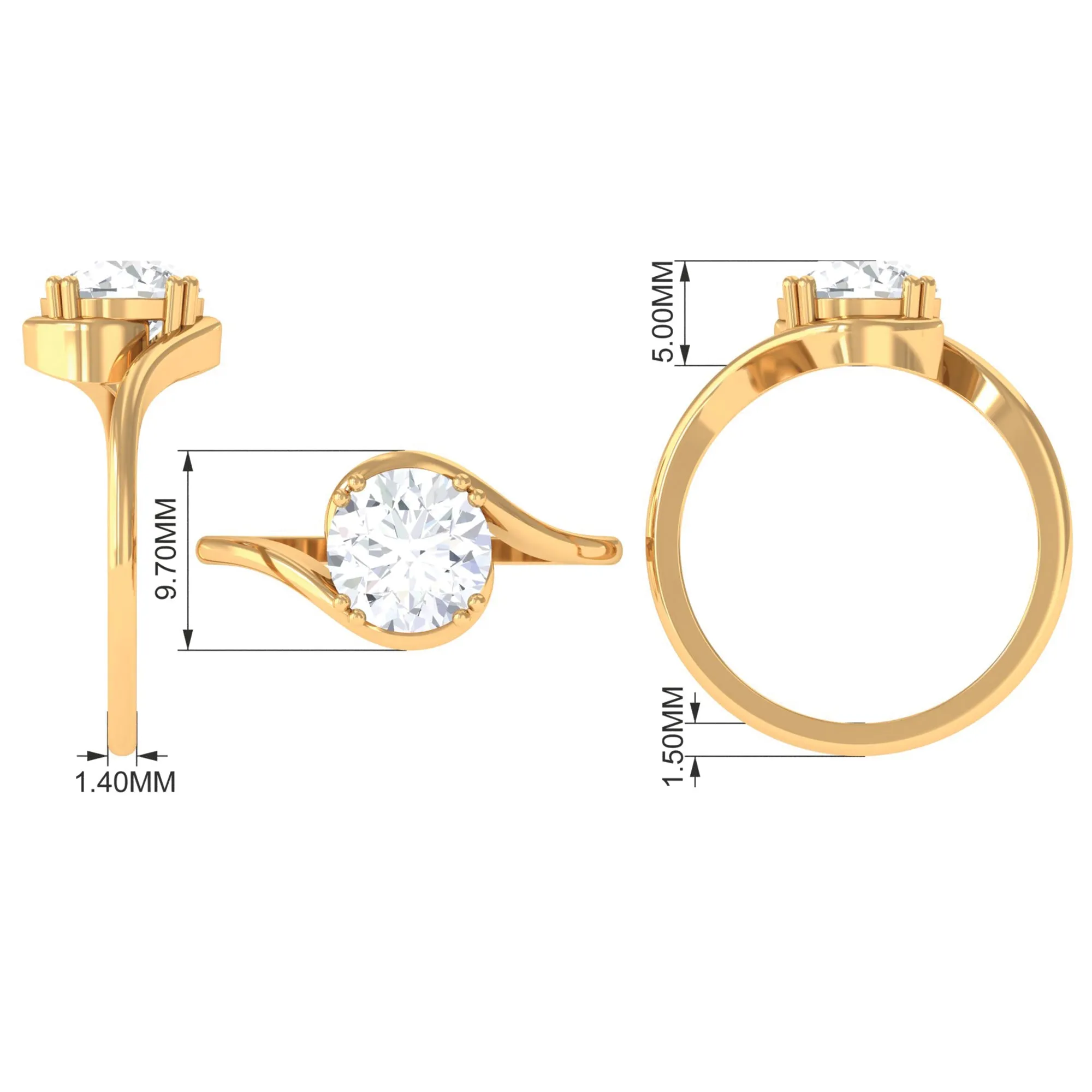 2 CT Round Moissanite Bypass Engagement Ring in Gold