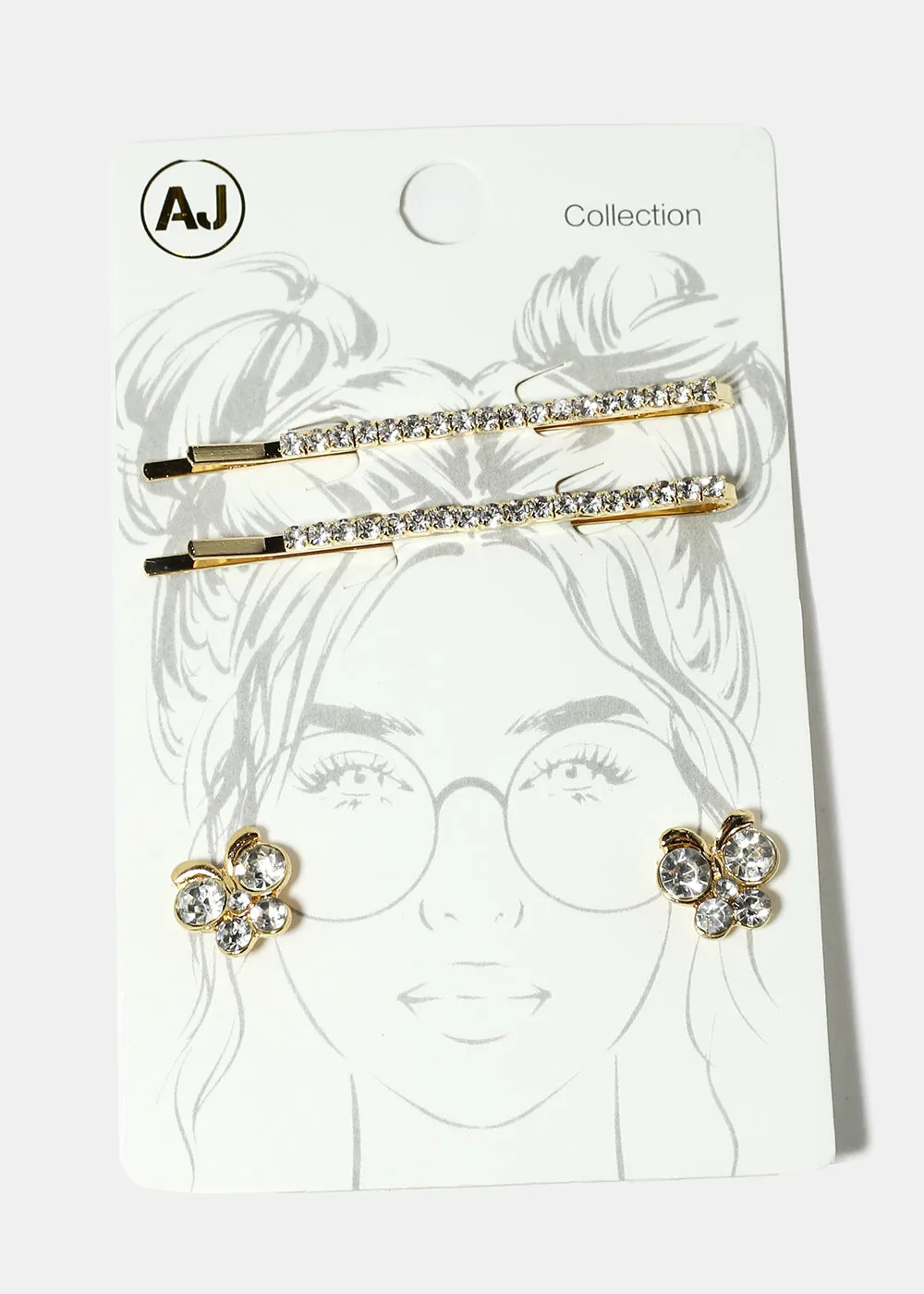 2-Piece Rhinestone-Studded Hairpin & Earring Set