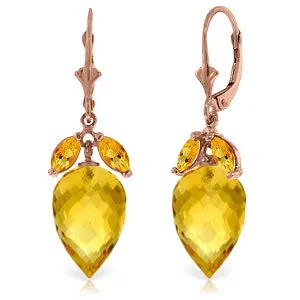 20 Carat 14K Solid Rose Gold Earrings Pointy Briolette Citrine