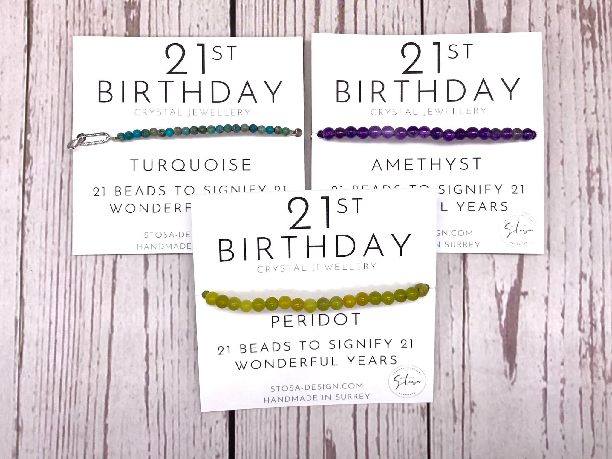 21st Birthday Bracelet - with Natural Crystals and a Paper Clip Chain