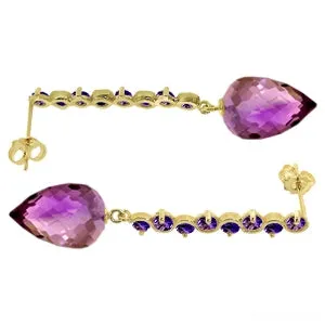 22.1 Carat 14K Solid Yellow Gold Drop Briolette Amethyst Earrings