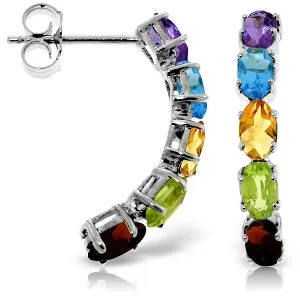 2.5 Carat 14K Solid White Gold Earrings Natural Multicolor Gemstones