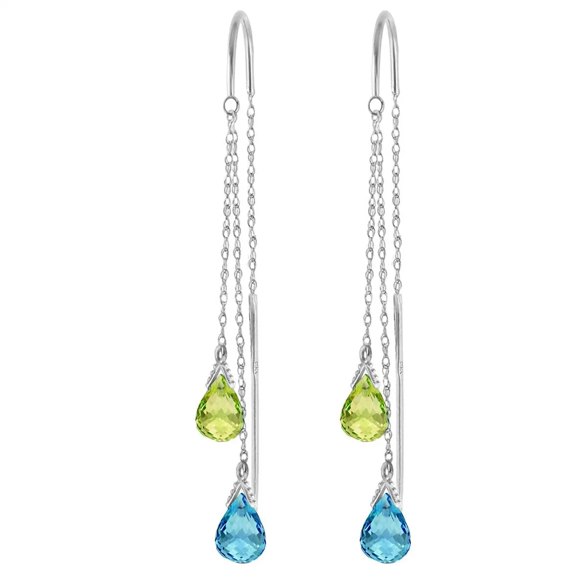 2.5 Carat 14K Solid White Gold Threaded Dangle Earrings Blue Topaz Peridot