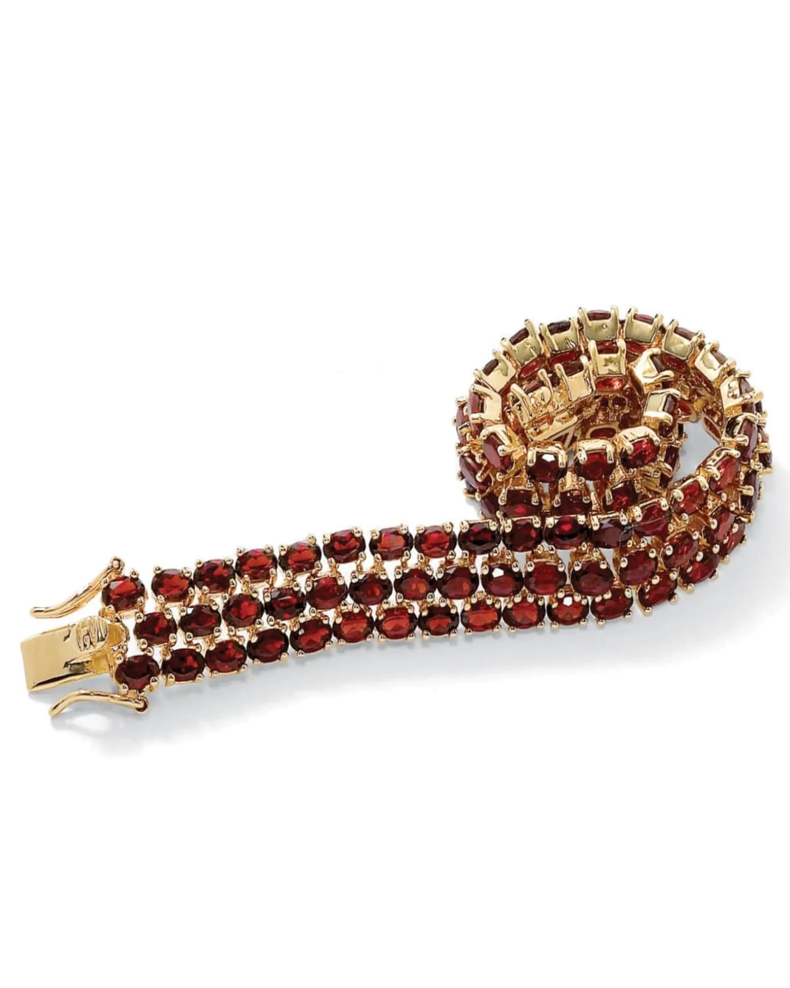 25 TCW Oval-Cut Garnet Tennis Bracelet 14k Gold-plated Sterling Silver | Red