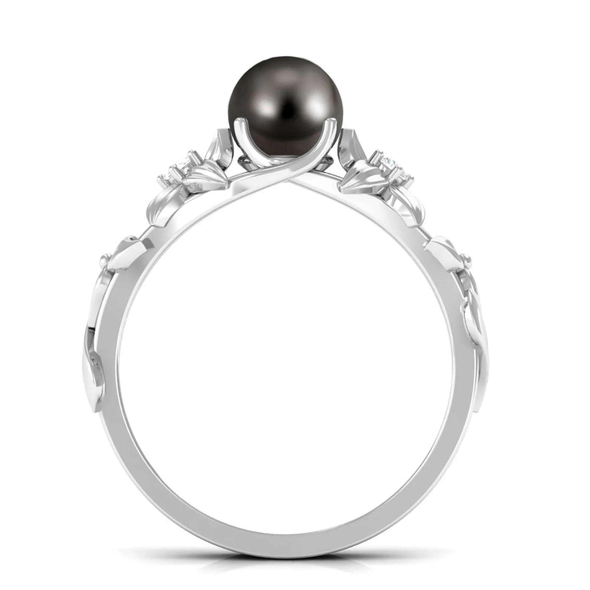 2.50 CT Black Tahitian Pearl Flower Engagement Ring with Diamond