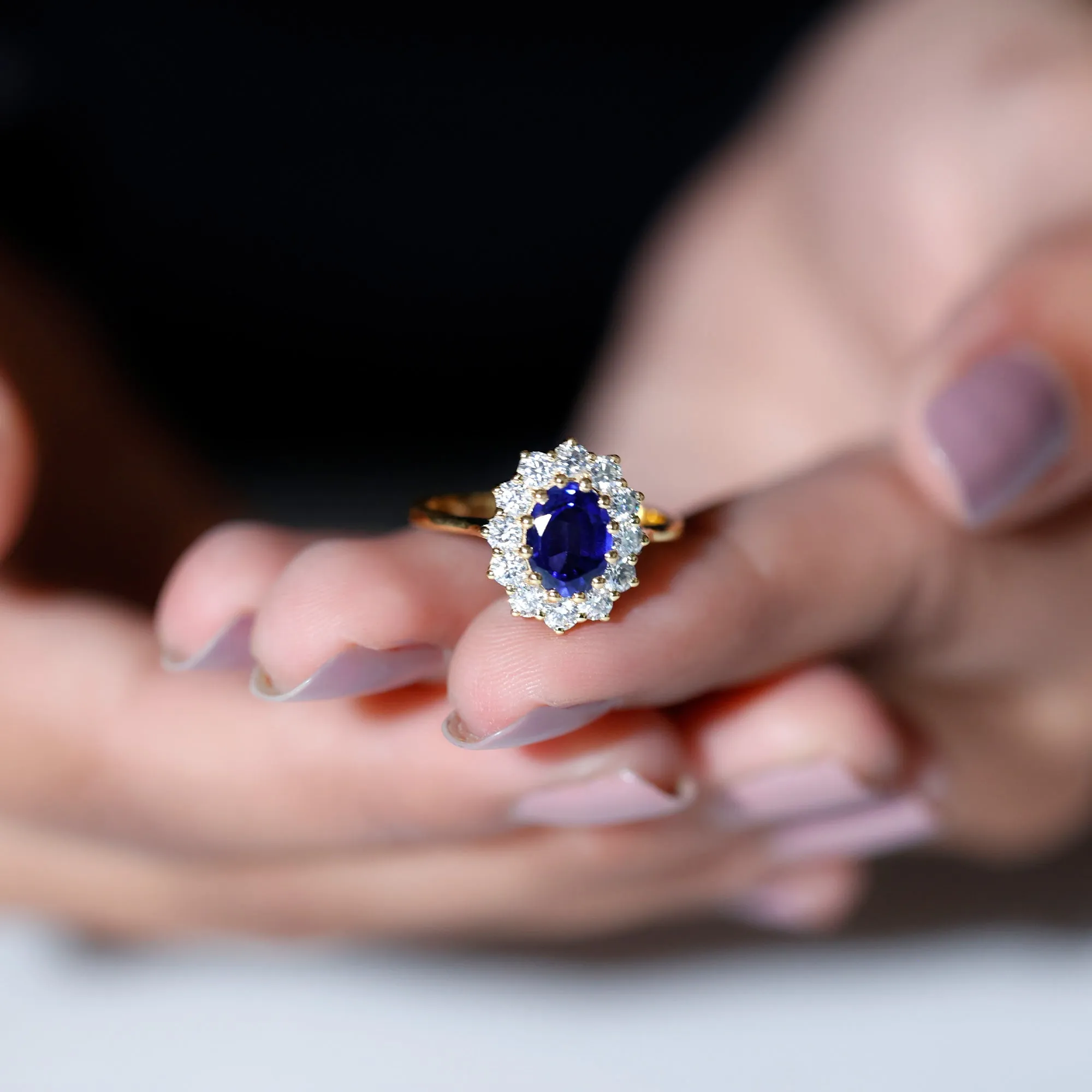 2.50 CT Created Blue Sapphire Solitaire Ring with Diamond Accent