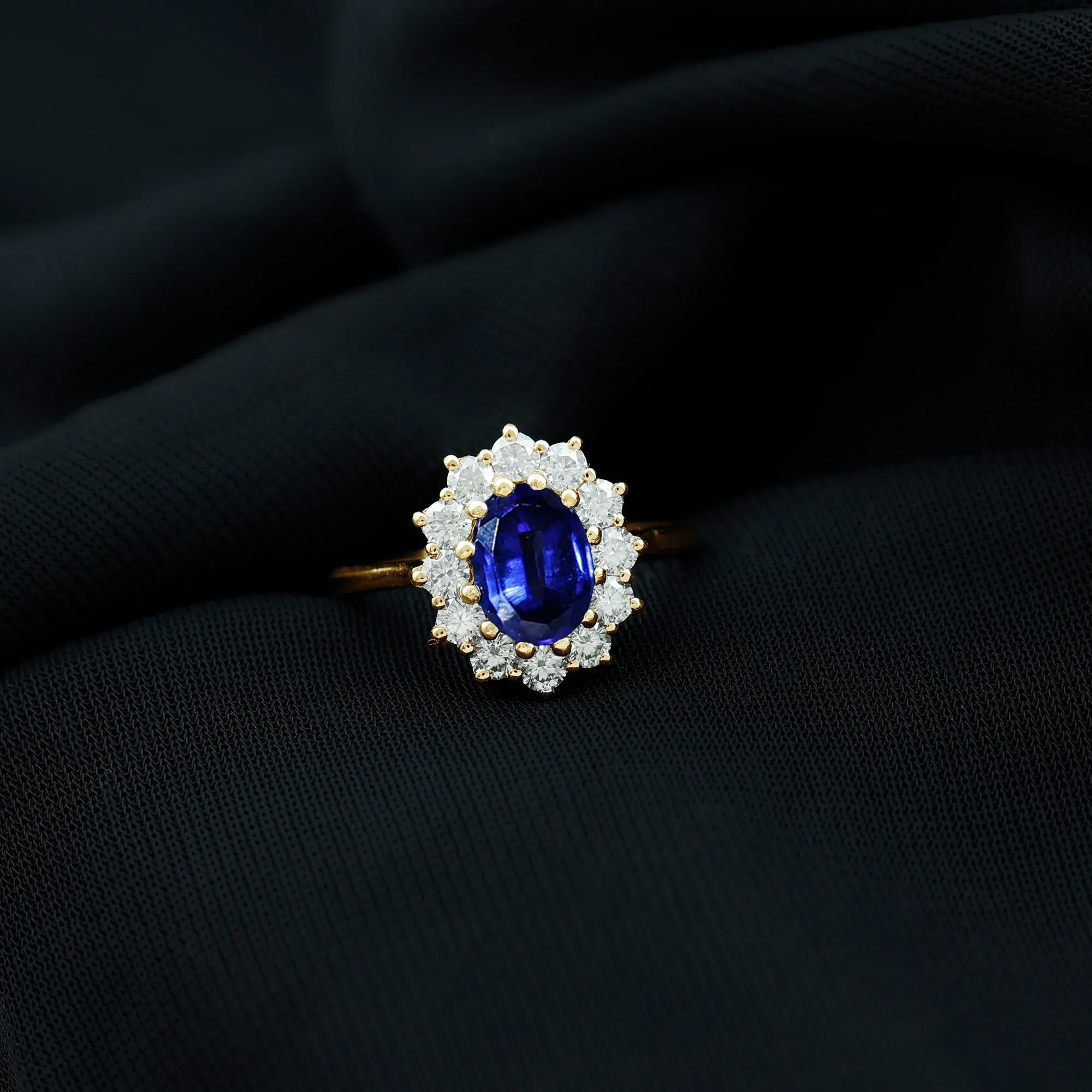 2.50 CT Created Blue Sapphire Solitaire Ring with Diamond Accent