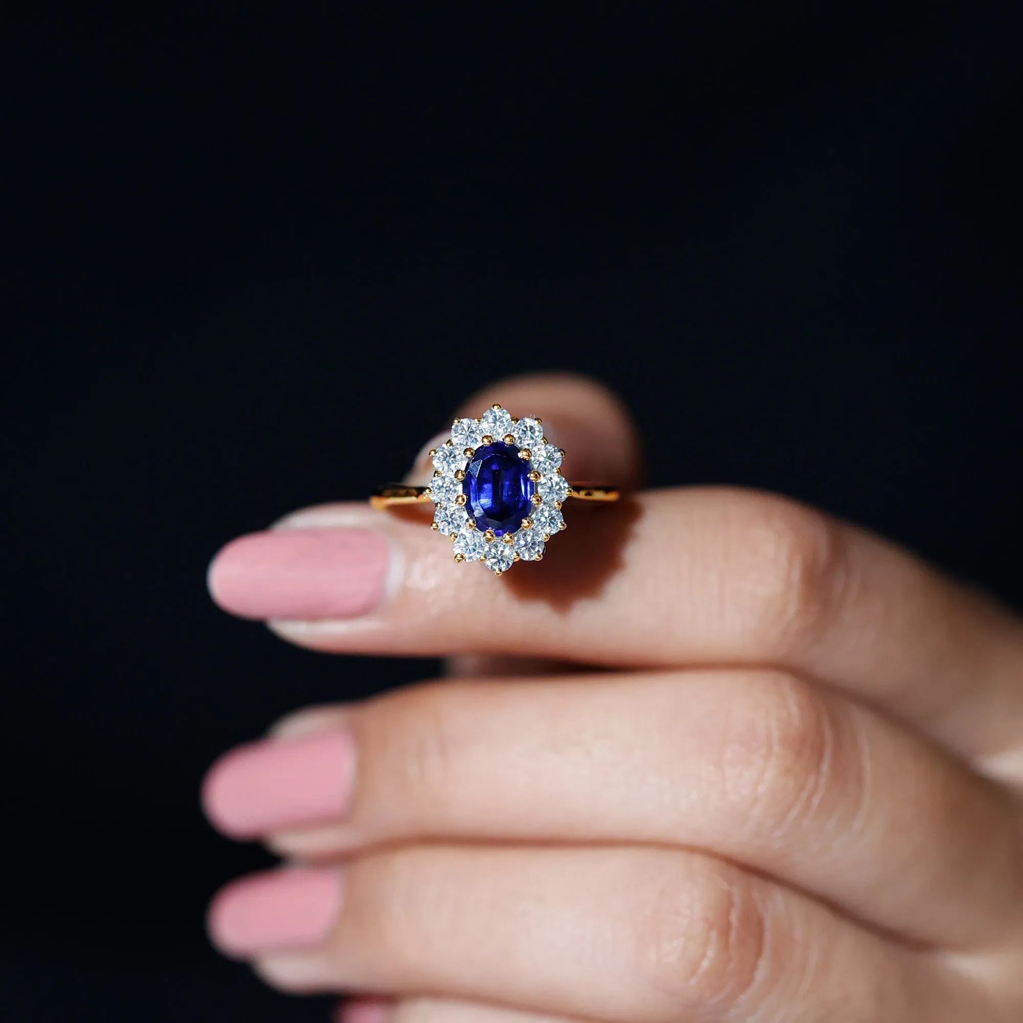 2.50 CT Created Blue Sapphire Solitaire Ring with Diamond Accent