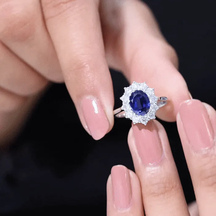 2.50 CT Created Blue Sapphire Solitaire Ring with Diamond Accent