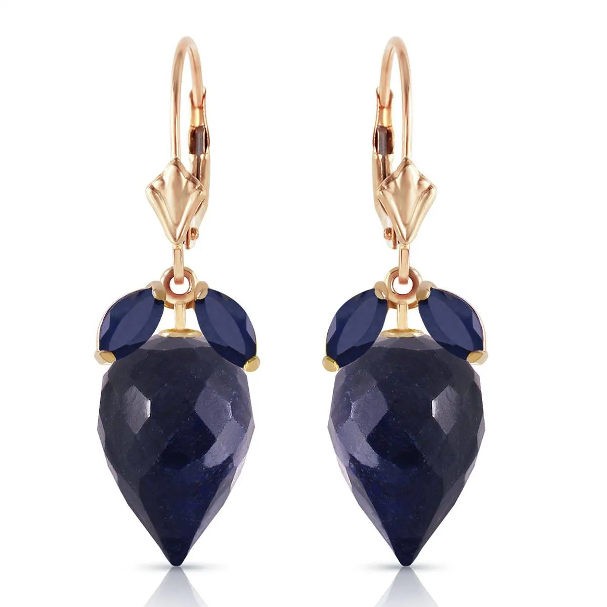 26.8 Carat 14K Solid Yellow Gold Earrings Pointy Briolette Sapphire