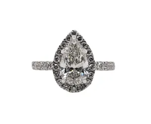 2.71 Ct D VS2 Lab Grown Pear Diamond Halo Engagement Ring 14k White Gold