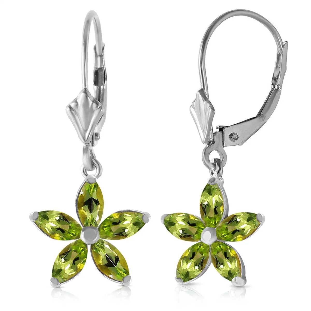 2.8 Carat 14K Solid White Gold Leverback Earrings Natural Peridot